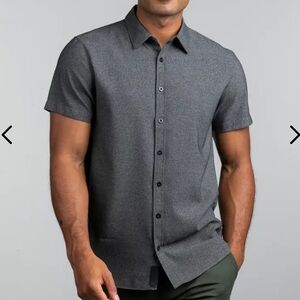 BYLT Basics Mens Medium Vista Short Sleeve Button Down Heather Charcoal Gray